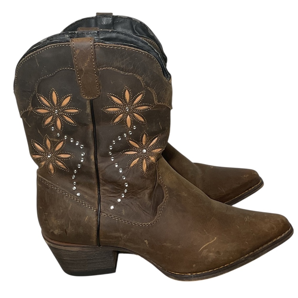 Santa Fe Boot Co Brown Leather Floral Jeweled Cowboy Western Boots Size 8.5